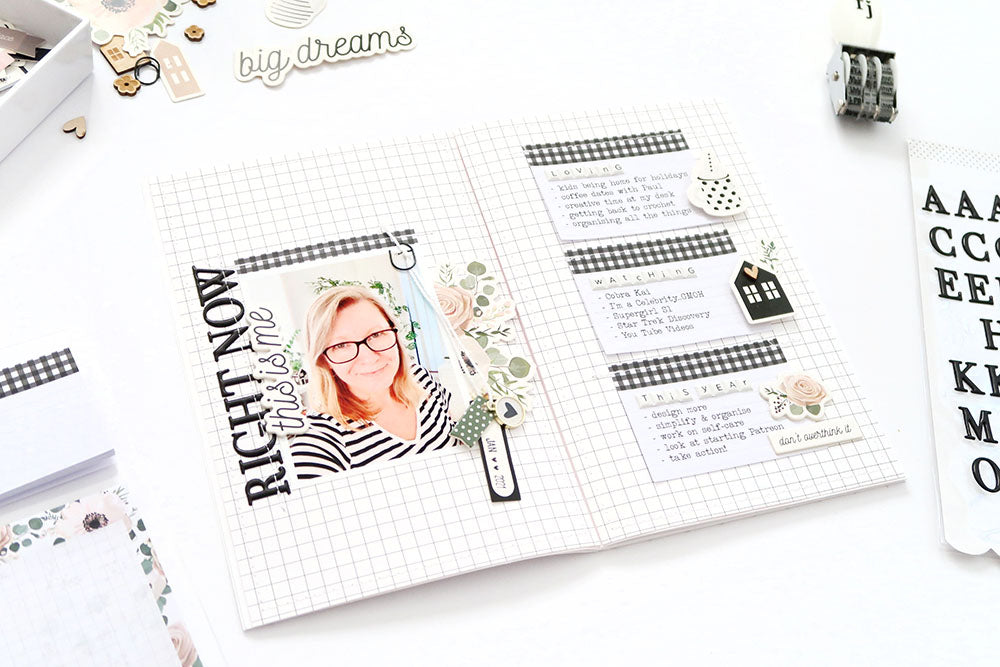 “Right Now” A5 Notebook Spread feat. Krystal Sticky Notes | Sheree Forcier