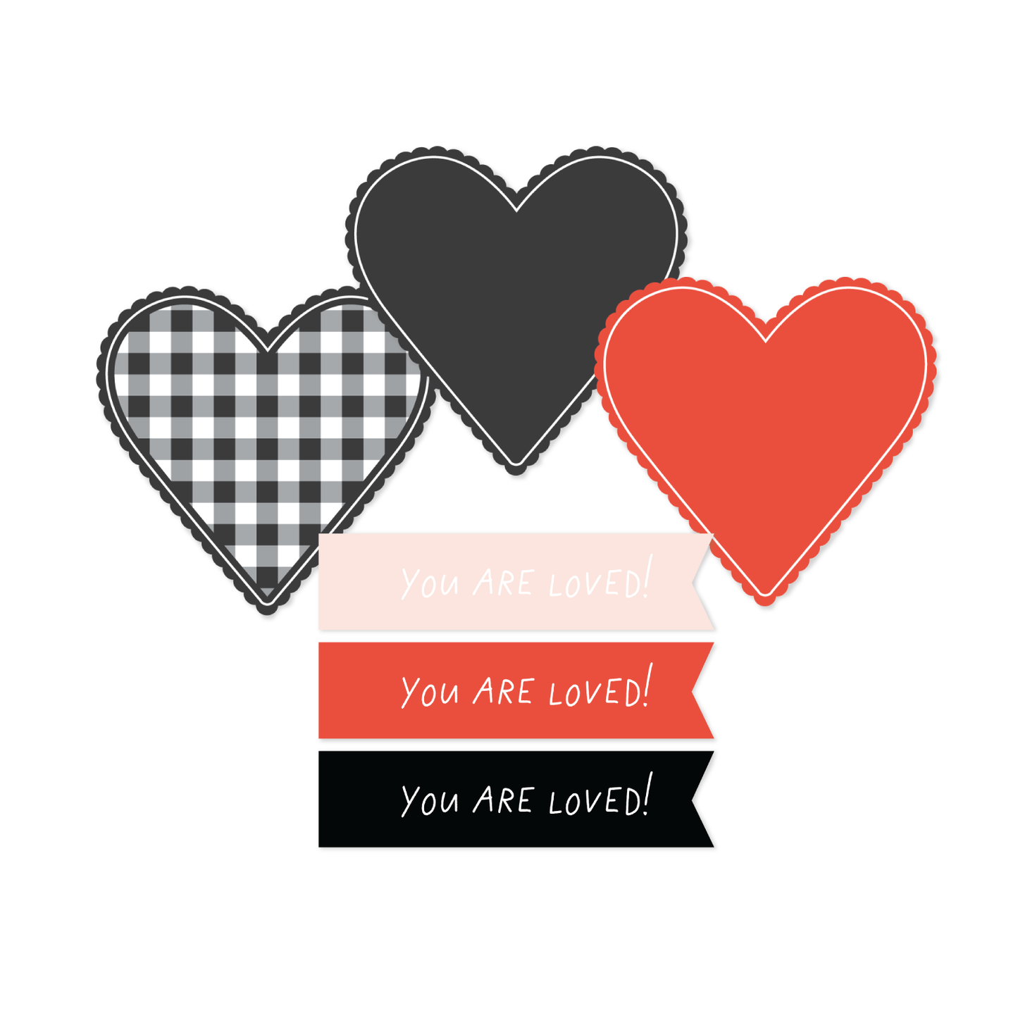 Printable Valentine Scalloped Hearts + Mini Flags | Instant Download