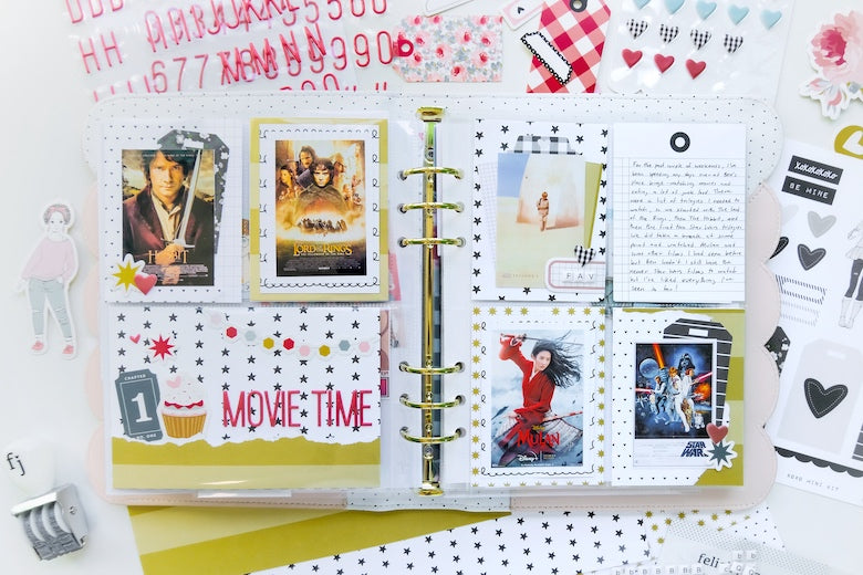 "Movie Time" 6x8 Pocket Page Spread in my Note to Self Binder | Tiffany Julia