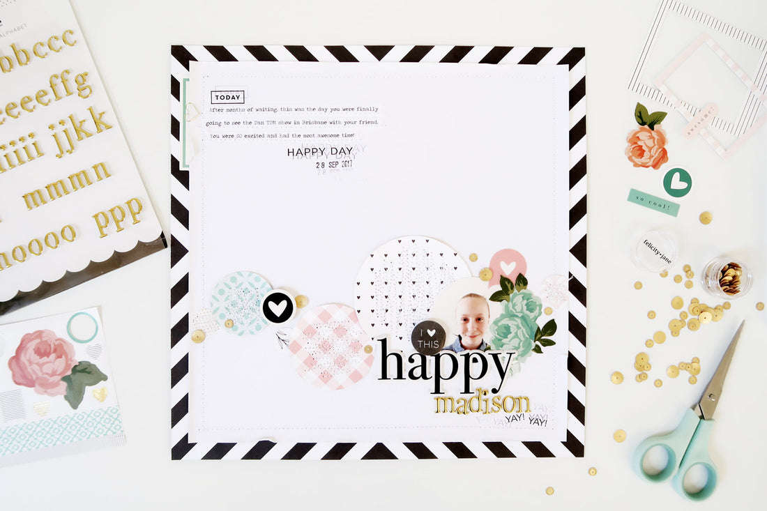 Happy Layout with Sketch + Process Video | Sheree Forcier