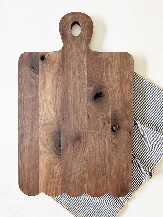 Heirloom Scalloped Wooden Serving Board - rustic walnut